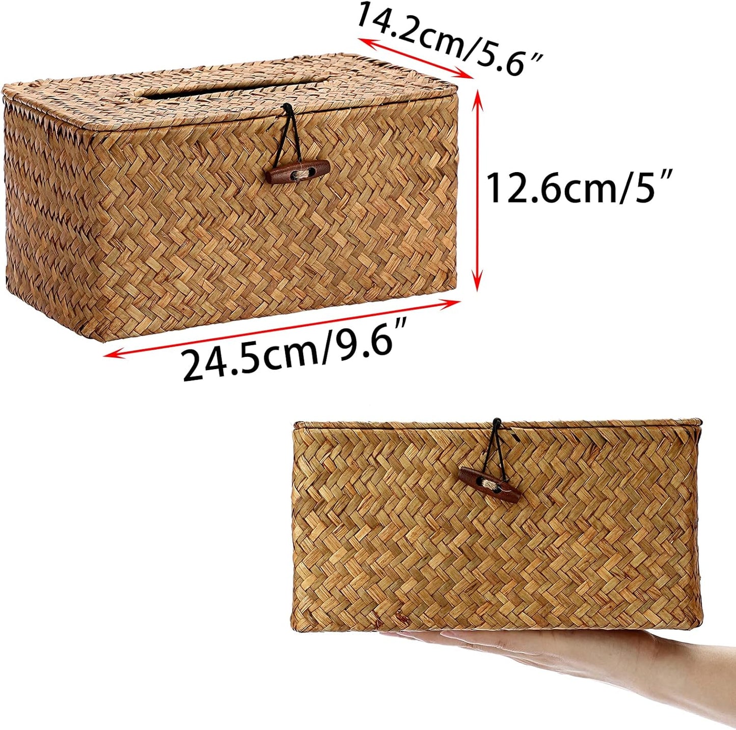 Sumnacon Tissue Box Cover Large Rectangle Tissue Box Seagrass Tissue Box Holder Woven Tissue Holder Decorative Tissue Cover for Bathroom Tissue Box Cover Rectangular for Home Office Table Coffee