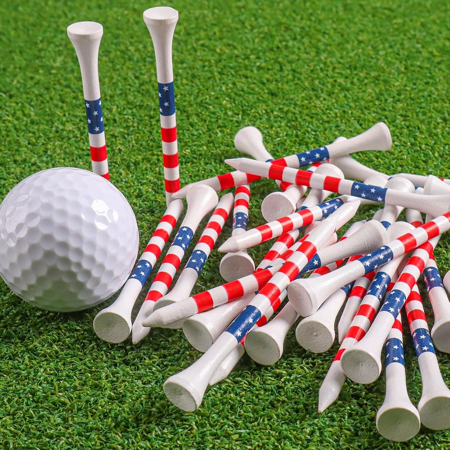 FINGER TEN Bamboo Golf Tees Wood 1 1/2 2 3/4 3 1/4 Inch Wooden Short Long Tee Color Bulk 250/500/1000/2000 Count for Men Women Kids in Red Pink USA Flag