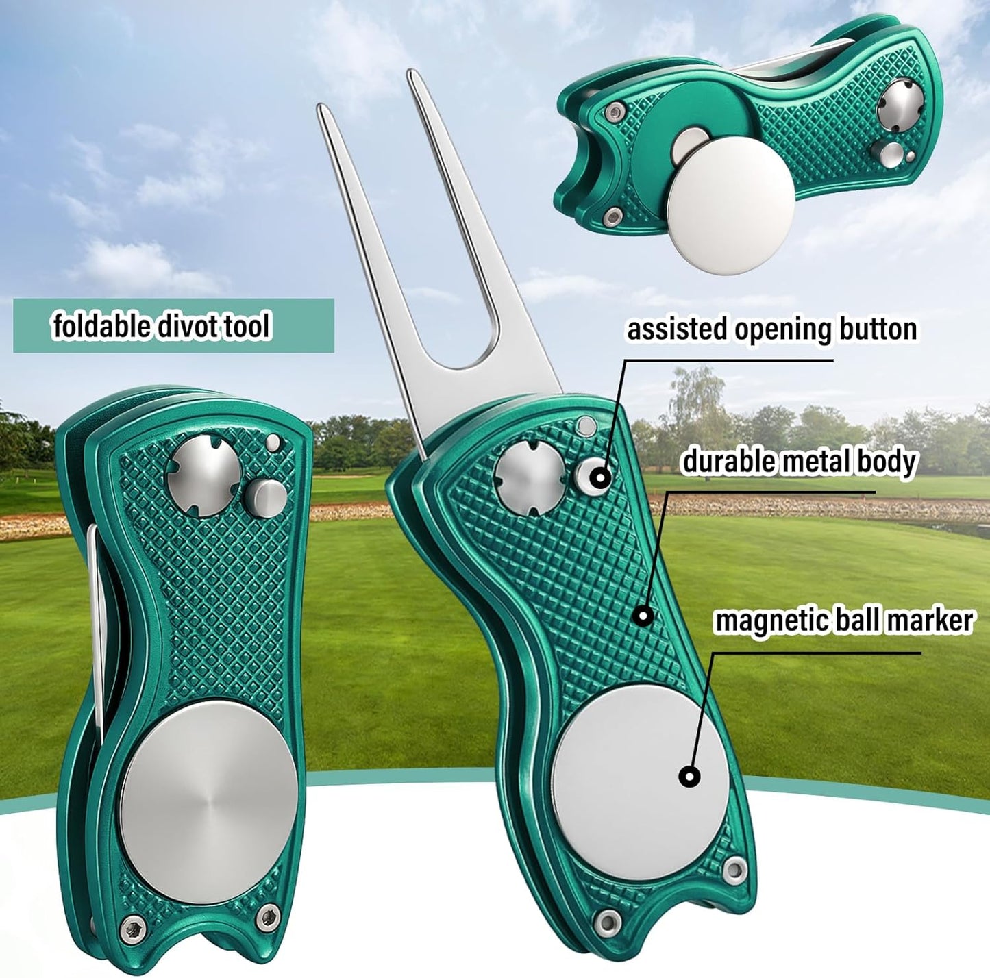 Liliful 12 Pcs Golf Accessories Kit, Include Golf Ball Bag with Hook Towel Tees Magnetic Ball Marker Divot Tool Cleaner Brush for Women Man Gifts