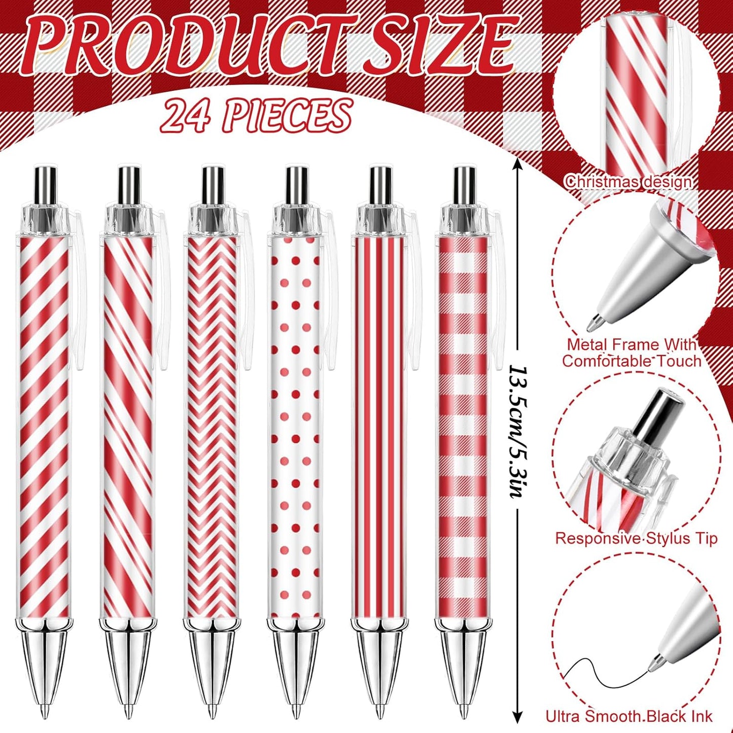 48Pcs Christmas Ballpoint Pen with Sticky Note Red White 24pcs Retractable Writing Pen 24Pcs Notepad Plastic Black Ink Pen for Xmas Winter Classroom Home Office Party Supplies