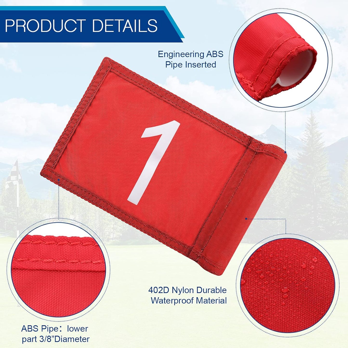 3 Pieces Golf Flag with Tube Inserted, 420D Nylon Mini Flags for Putting Green, Yard, Indoor Outdoor Backyard Garden, Portable, Numbered, 8 x 6 Inch