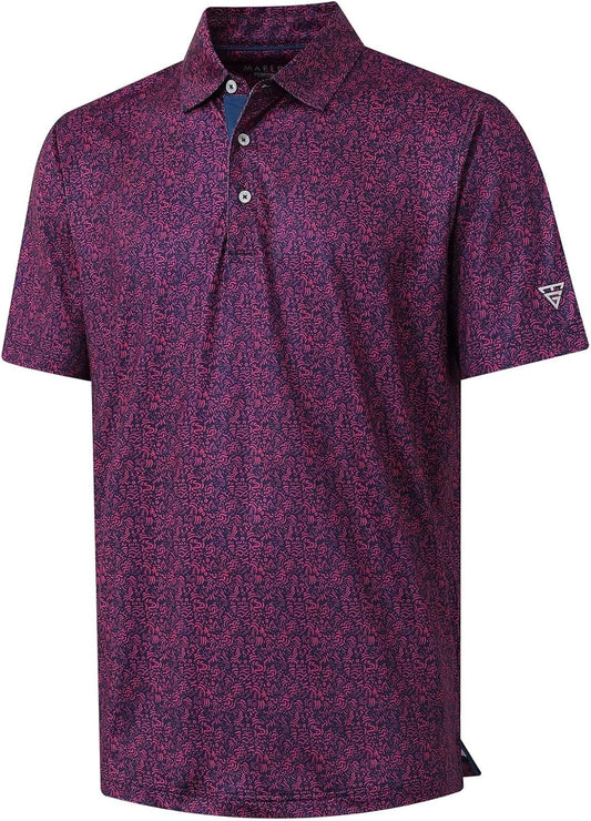 M MAELREG Mens Golf Shirt Short Sleeve Dry Fit Print Moisture Wicking Performance Patterns Collared Polo Shirt