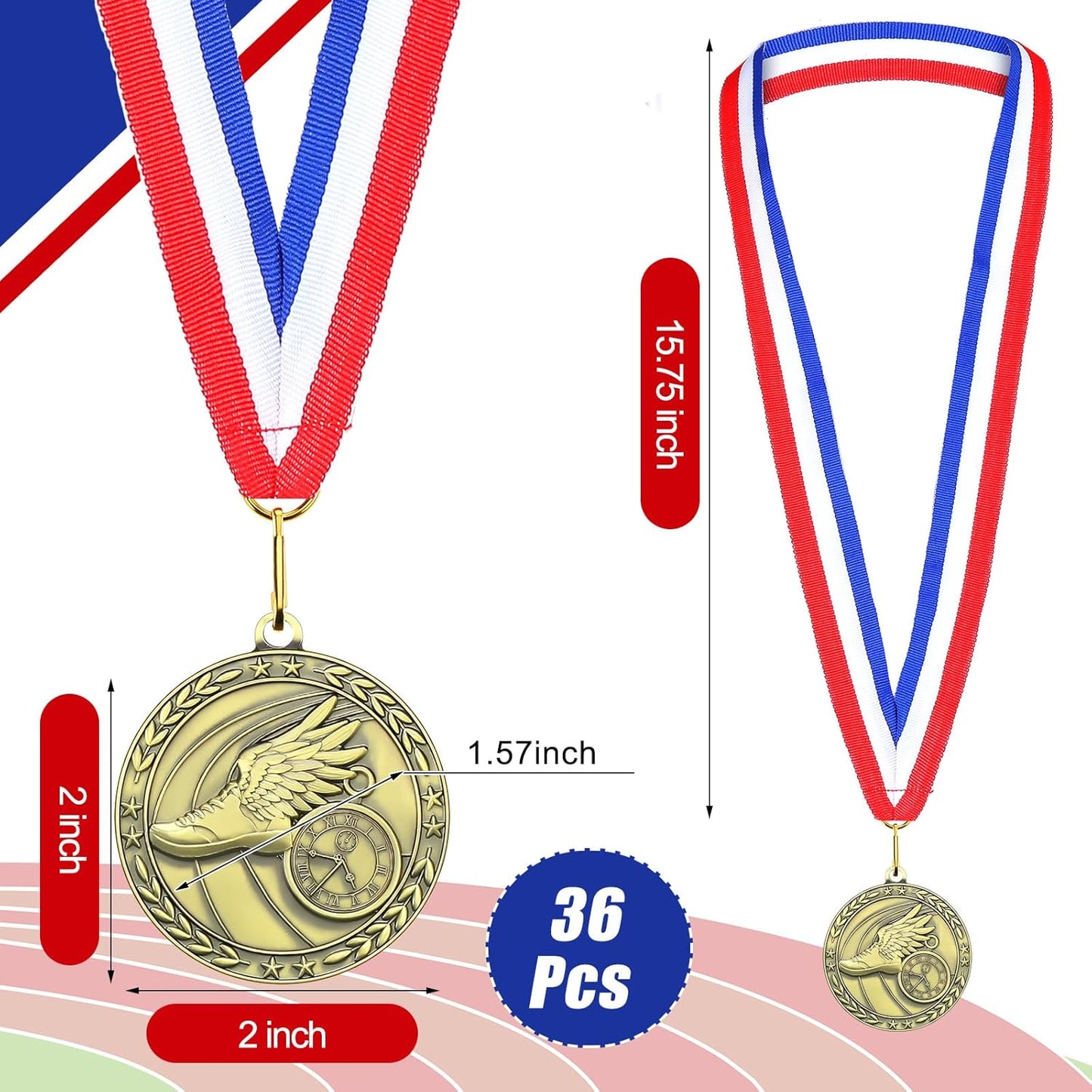 36 Pcs 2'' Gold Medals Bulk Volleyball Football Basketball Soccer Baseball Archery Dink Ball Cheer Track Bowling Awards Medals with Ribbons for Sports Participation Winner Gift
