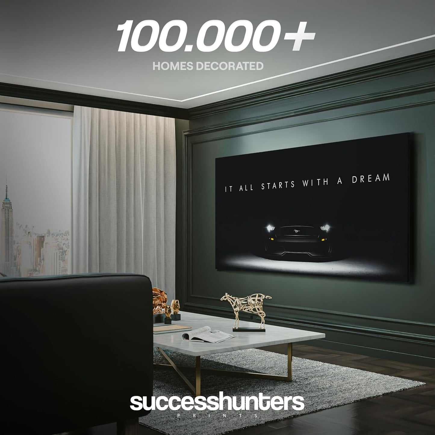 Motivational Wall Art for Office, Super Car Art Canvas, Inspirational Automotive Decor for Mustang Sportscar Lovers, Motivational Wall Decor for Office and Home, Inspiring Car Poster (60 X 30 in)