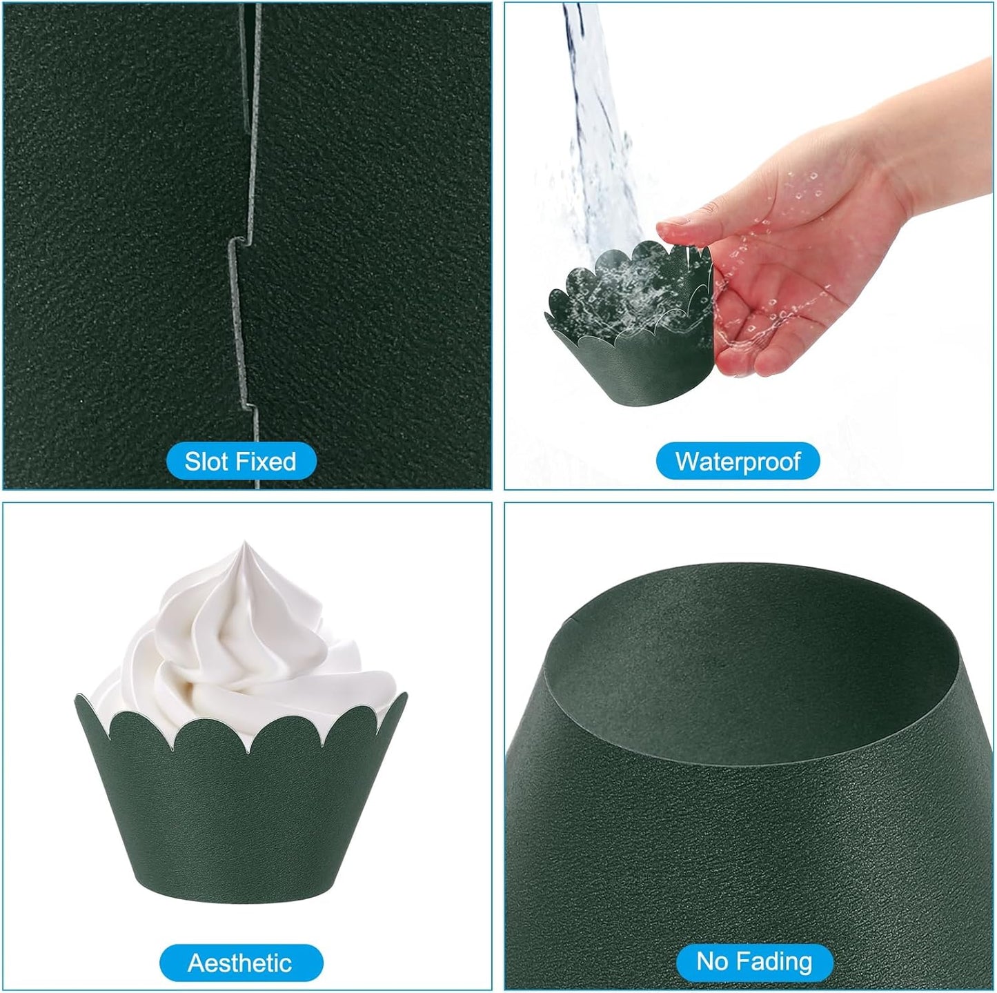 PATIKIL Cupcake Wrappers Paper, 50 Pack Baking Cups Standard Wave Decoration for Anniversary Birthday Weddings and Parties, Navy Green