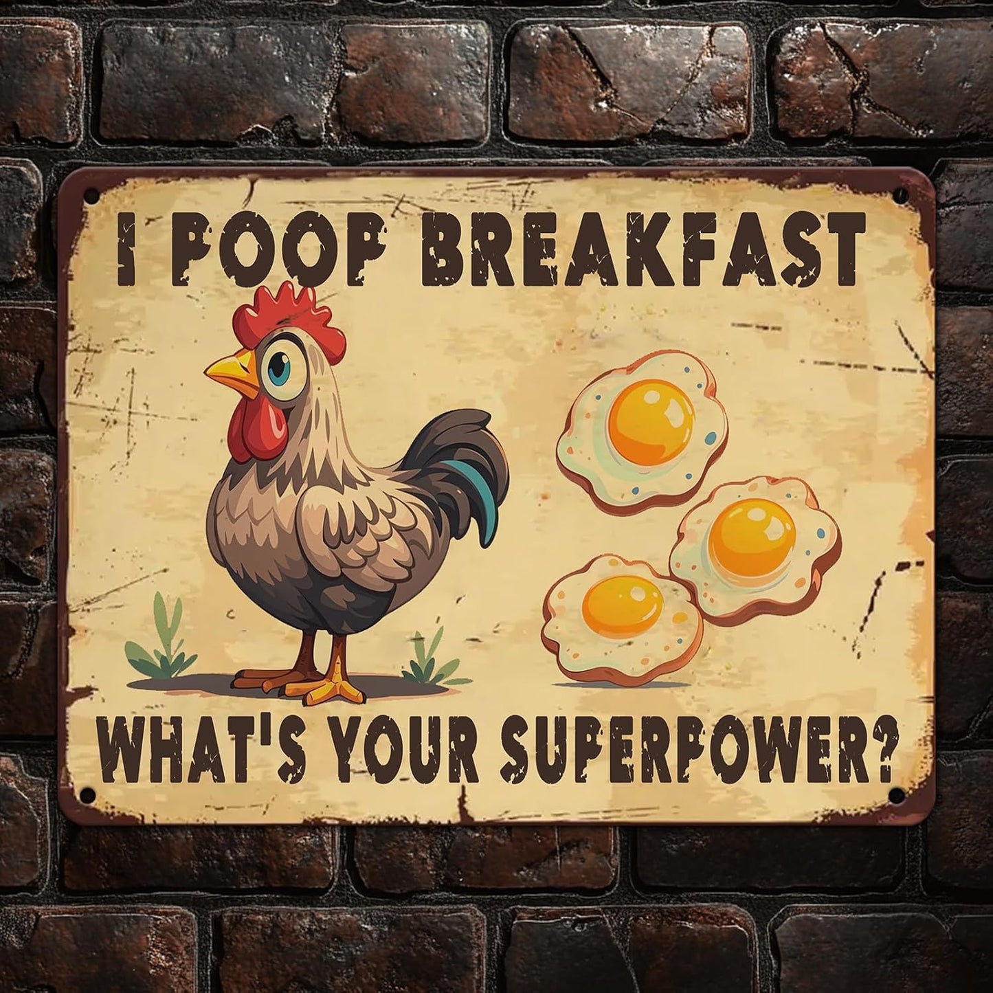 Farm Sign Chickens Pooping Breakfast Tin Sign Plaque Metal Poster 12x8 Inch Wall Decor