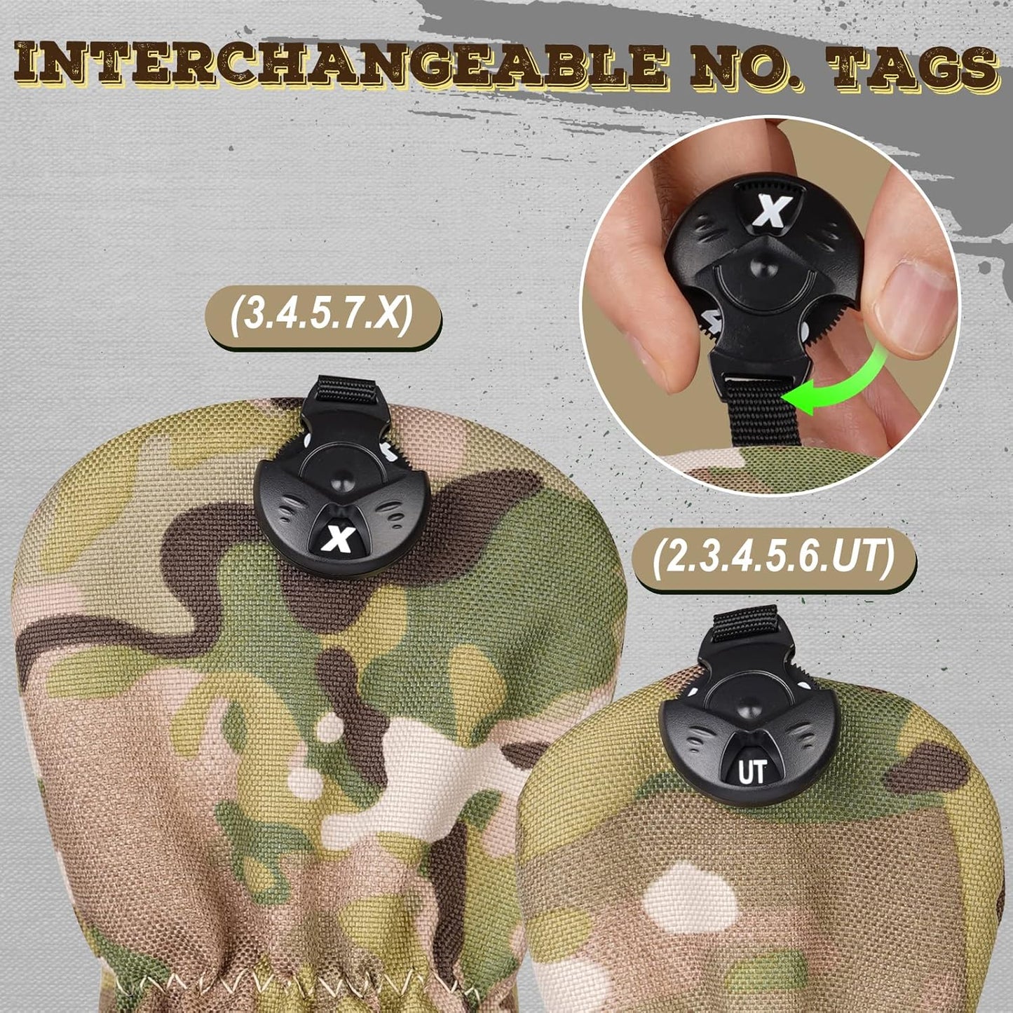 3 Pack Camouflage Golf Club Head Covers for Driver, Fairway Woods and Hybrid with Rotatable Number Tag