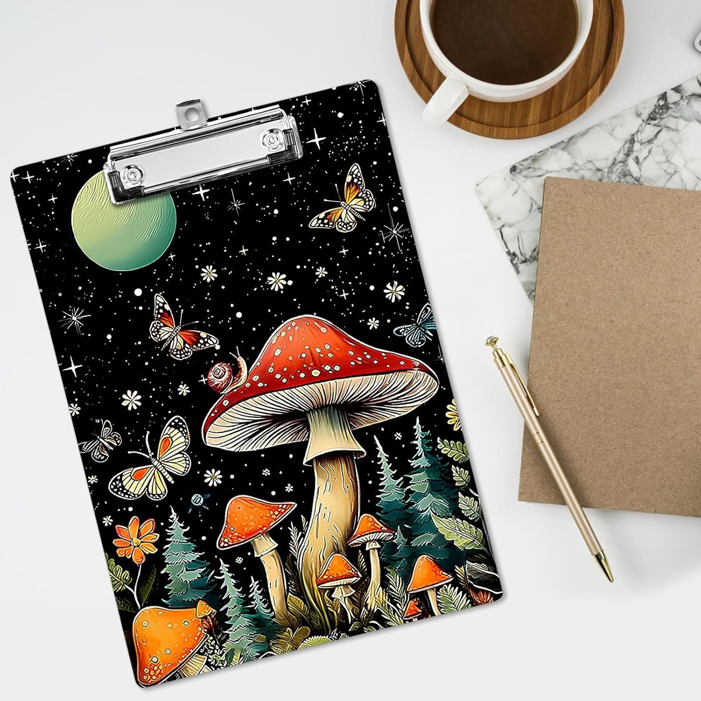 Plastic A4 Clipboards, Cute Fashion Clipboard Decorative, 12.2" x 8.7" Standard A4 Size Clipboards, Plastic Acrylic Clipboard for Teacher, Social Worker, Students,Women, Office Supplies(Mushroom)