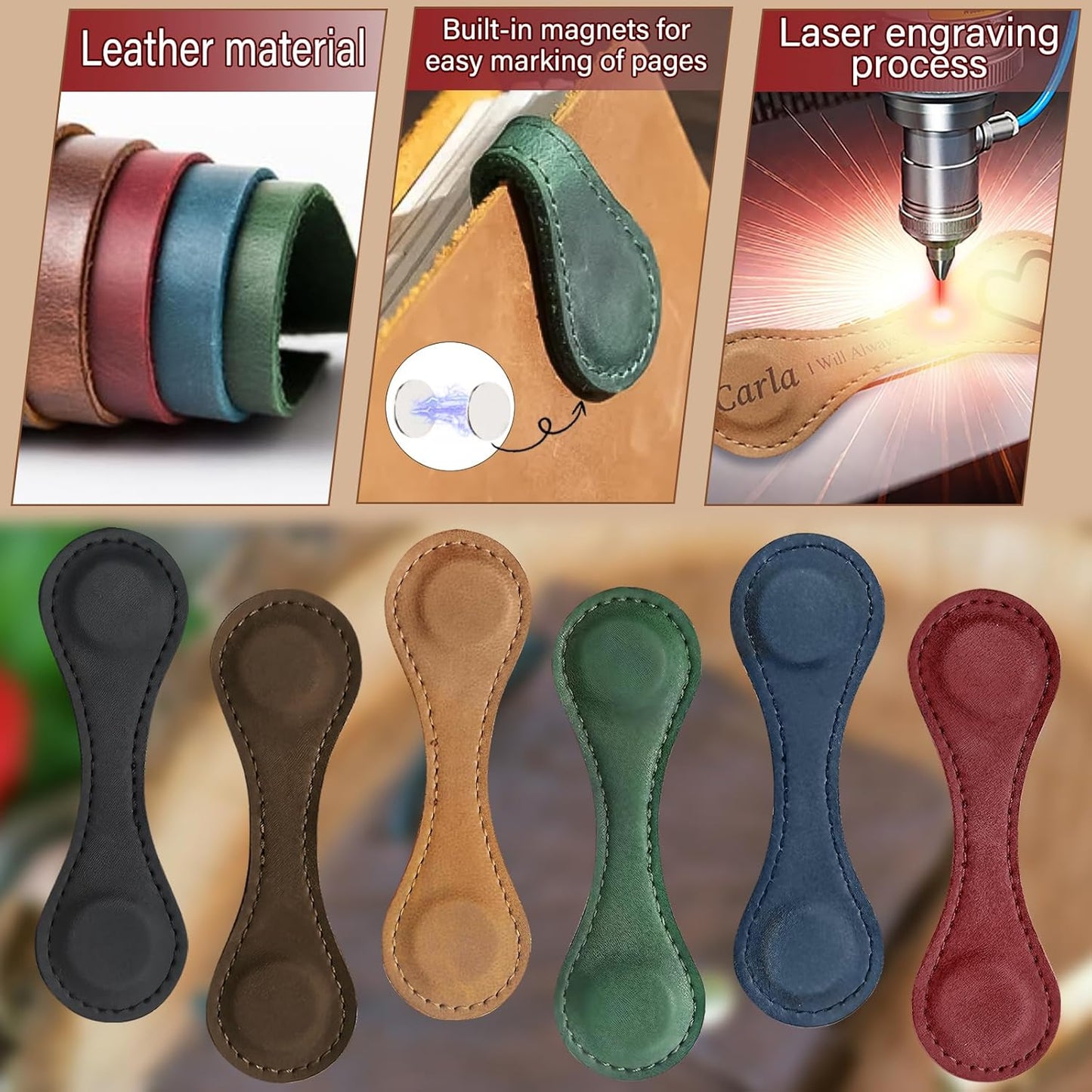 Personalized Leather Magnetic Bookmarks, Custom Engraved Magnetic Bookmarks Clips with 26 Letters Name Initial, Personalized Gifts for Book Lovers, Teachers, Kids, Readers