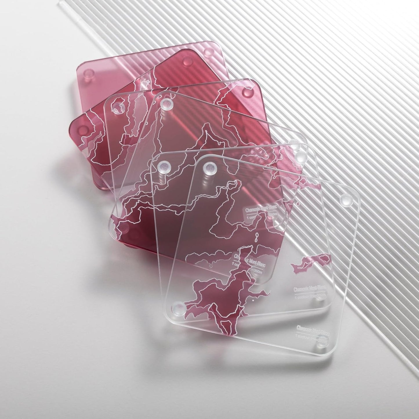 Chamonix Mont Blanc, France 3D Contour Map Glass Drink Coasters of Mountains, Ski Resort, Set of 6 with Holder, Housewarming Birthday Gifts, Home Decor