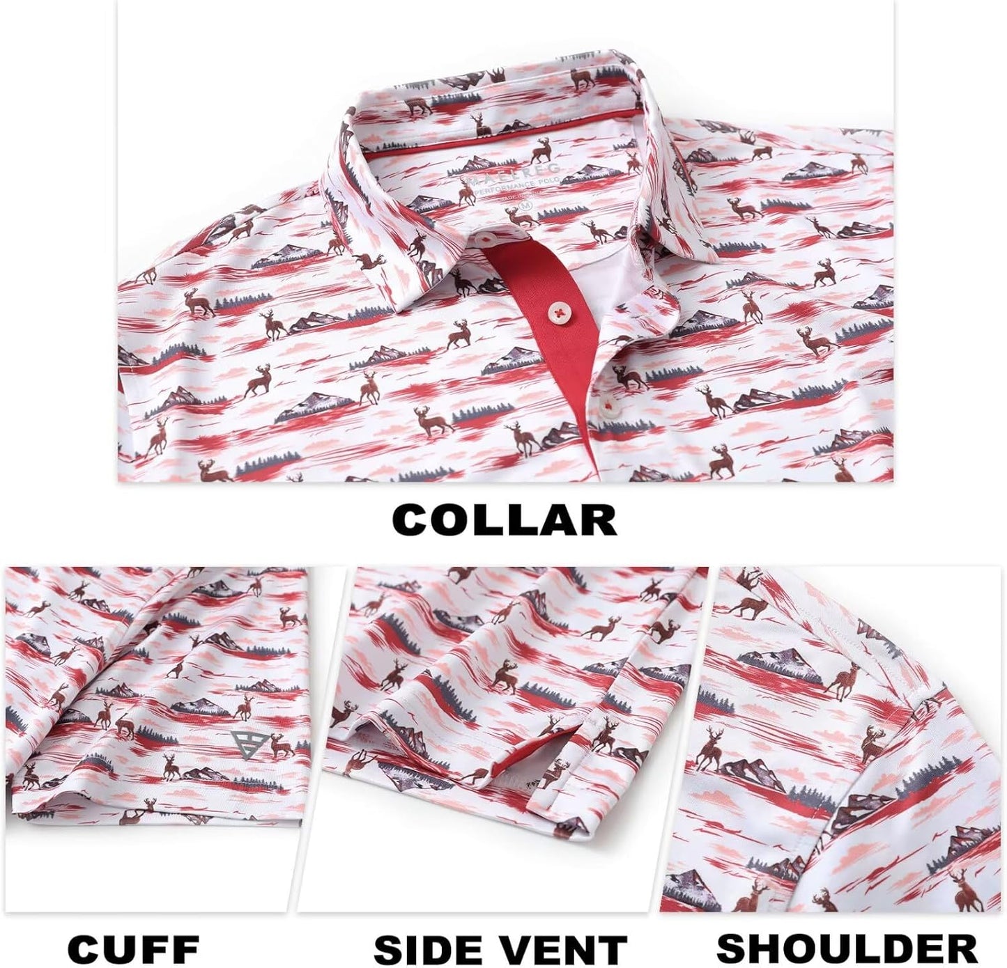 M MAELREG Mens Golf Shirt Short Sleeve Dry Fit Print Moisture Wicking Performance Patterns Collared Polo Shirt
