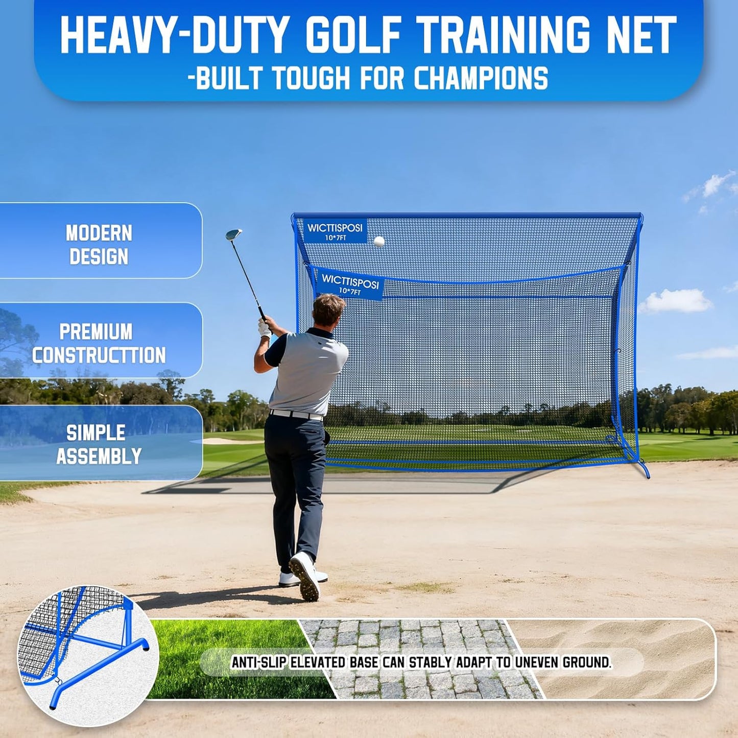 Golf Hitting Net with Extra Striking Net, 10x7ft/7x7ft Heavy Duty Golf Practice Nets for Golfers Backyard Driving Swing, Golf Impact Cage Metal Frame with Storage Bag&Elevated Base, Indoor Outdoor Use