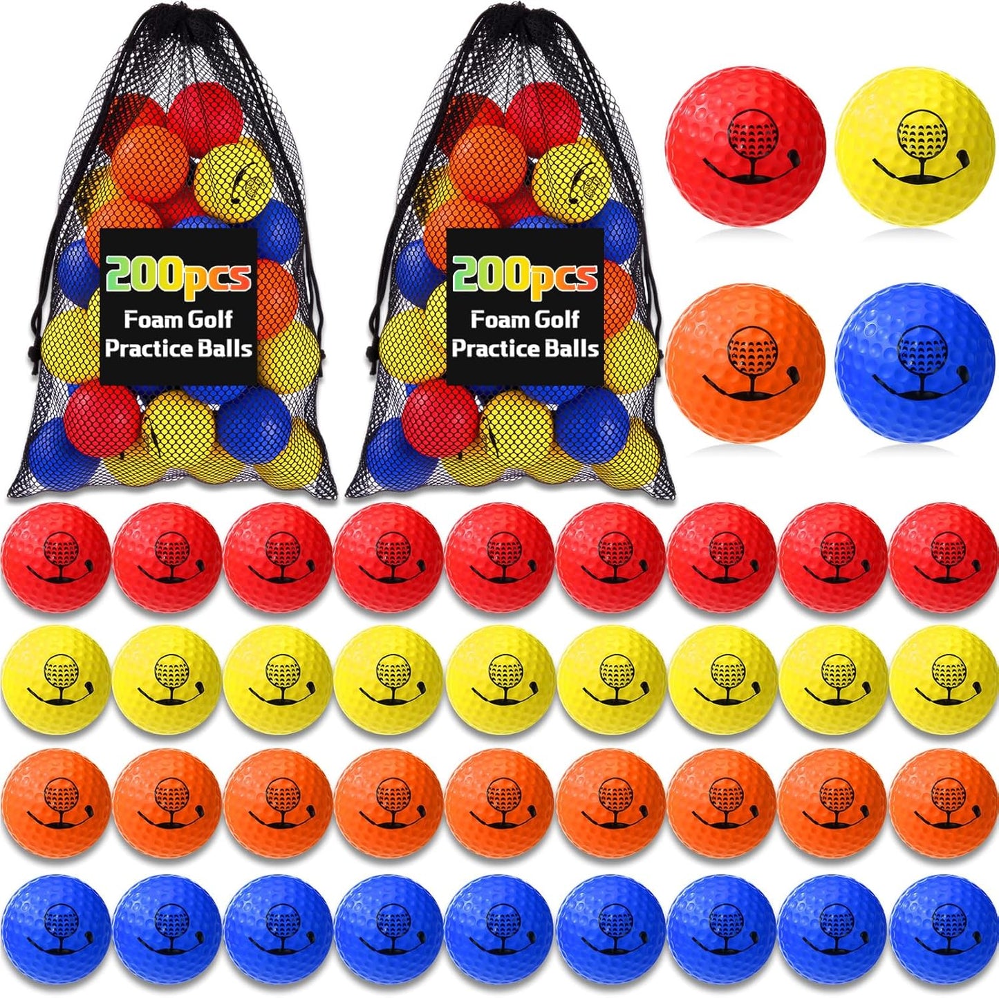 Mudder 200 Pcs Foam Golf Practice Balls Bulk, Soft Foam Ball, Realistic Feel Elastic, Limited Fly Practice for Golf Indoor or Outdoor Training, with 2 Nylon Drawstring Bag