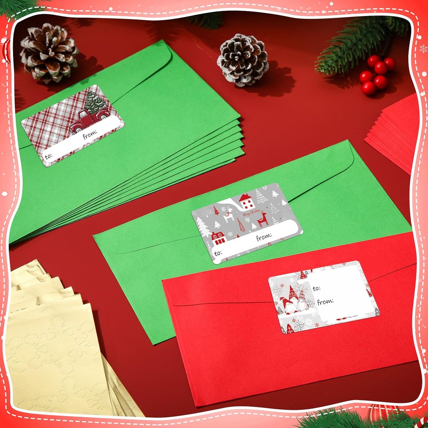 Outus 500 Pieces Christmas Tags Self Adhesive Gift Tags for Xmas Presents Christmas Name Labels Stickers for Wrapping Paper Festival Birthday Holiday Decor(Country Style,2.76 x 1.57 Inch)