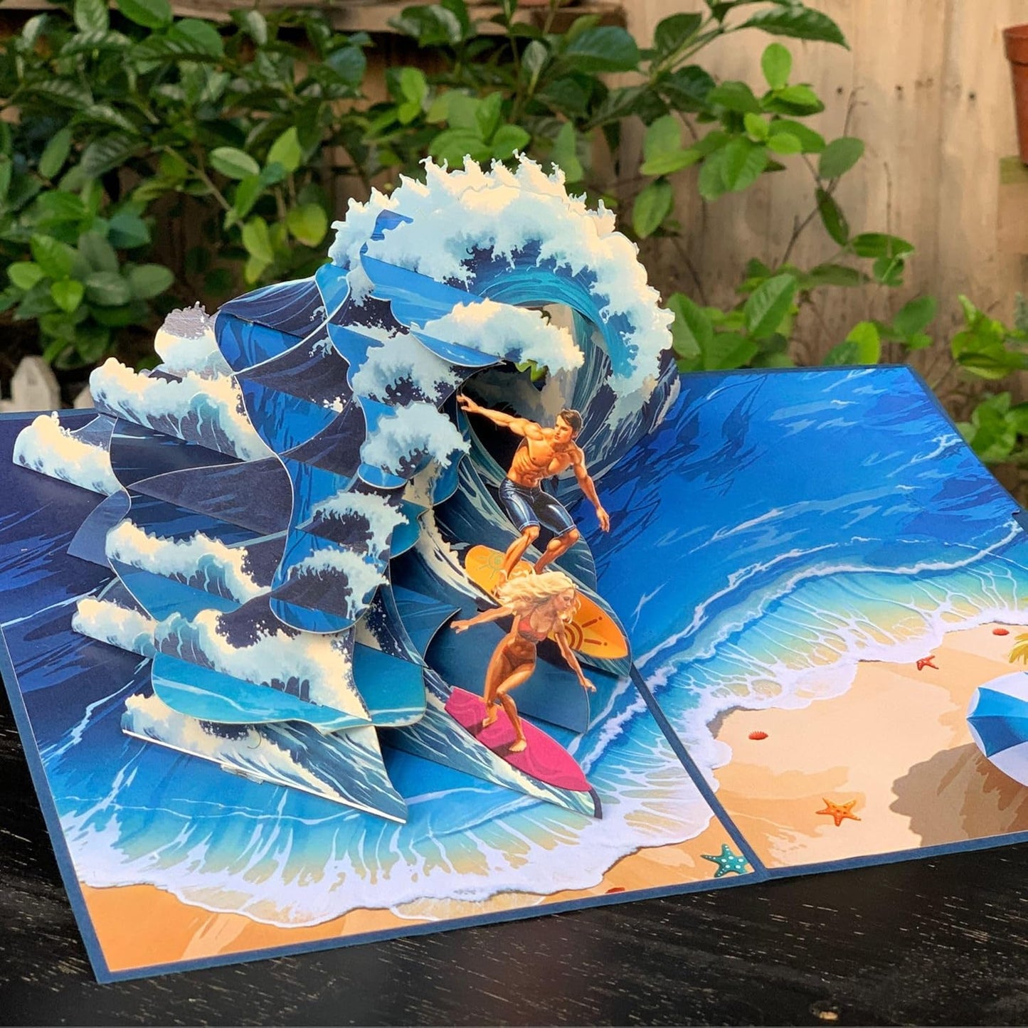 Pop Up Greeting Card, Surfing Gift, Thank You, Birthday Present, Love Couple Surfing, Outdoor, Nature Sport, Summer, Camping, Beach, Holiday, Vacation