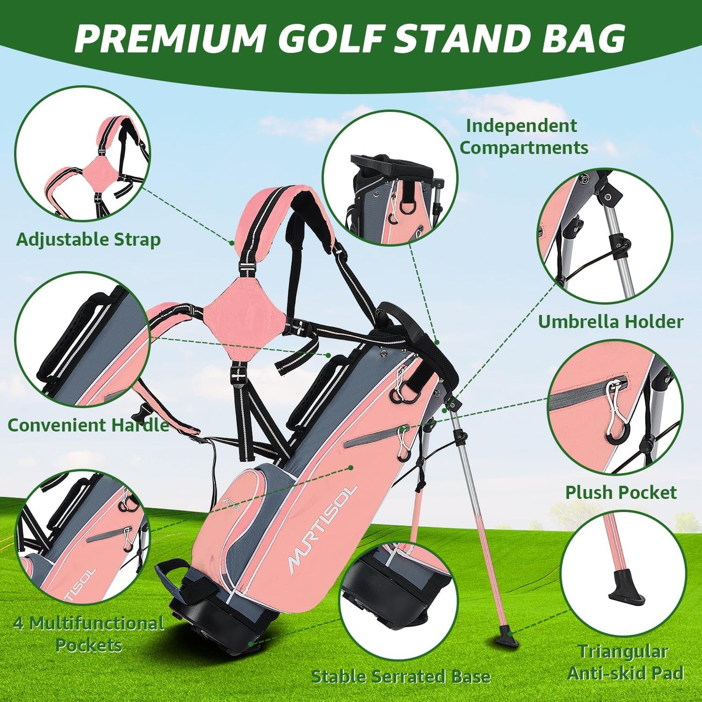 5/6 Pieces Kids Golf Club Set, Junior Golf Club Set Ages 4-12 Includes Stand Bag, 1# Drive, 5# Hybrid, 6/7#, 9/P# Irons and Putter Right Hand for Boys Girls
