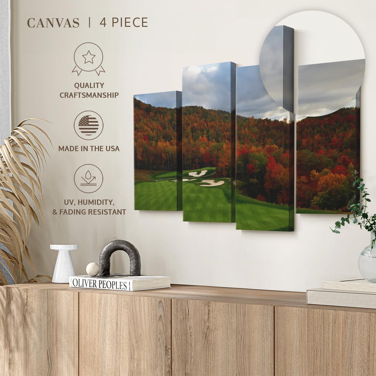 Elephant Stock Autumn Golf Course Wall Art - Horizontal Canvas - 4-Piece Living Room Wall Decor - Photography Sports Canvas Print - Blue and Orange Decor for Wall - 30" X 18"