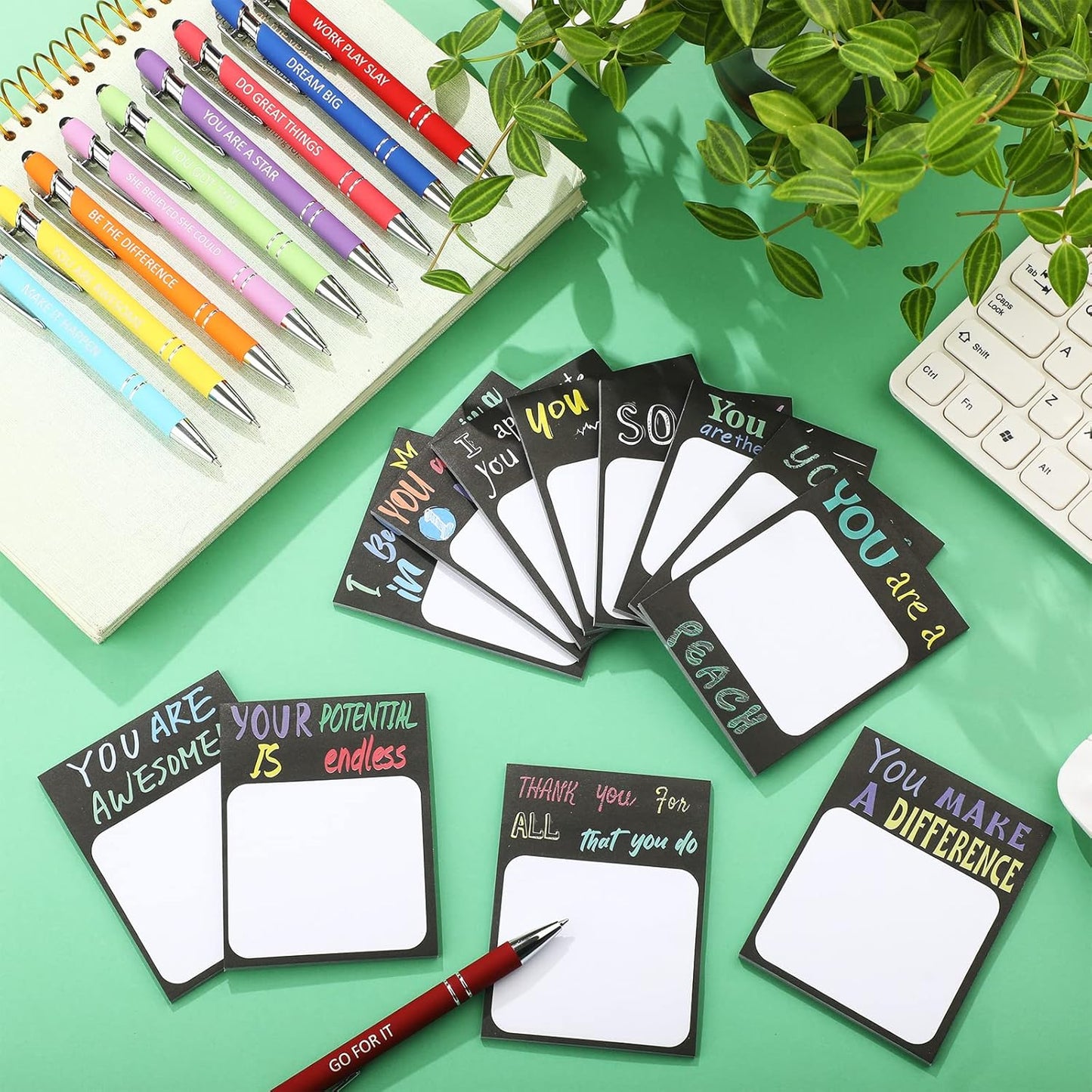 Geyee 24 Pcs Modern Sticky Notes with Funny Pens Fun Notepads for Adults Coworkers Nurse 3 x 4 Inch to Do List Notepads with Sayings Pen for Lab Week Gifts Teacher Office Supplies