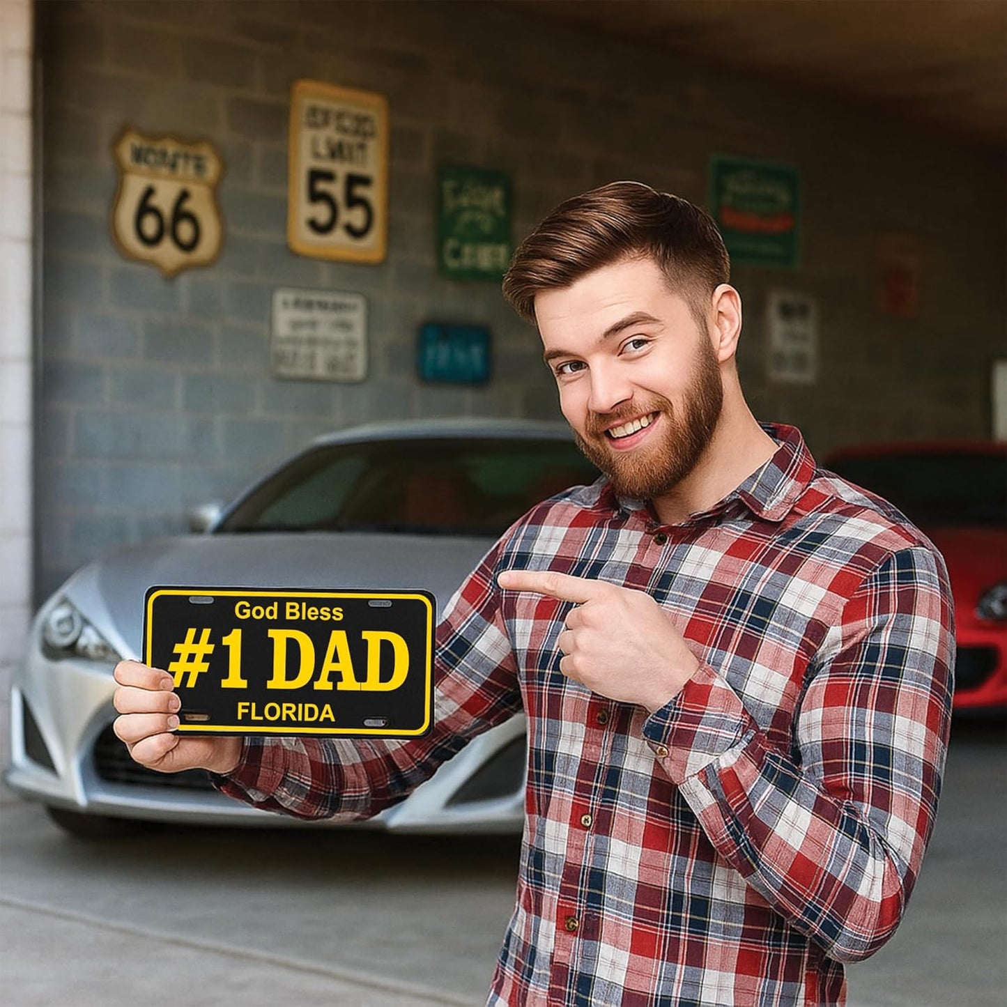 Custom Vanity Plate – Add Top Corner Text – 4 Sizes – 12x6 Aluminum Tag – Personalized Sign for Garage, Car lovers, or Man Cave – Thick .040 Aluminum