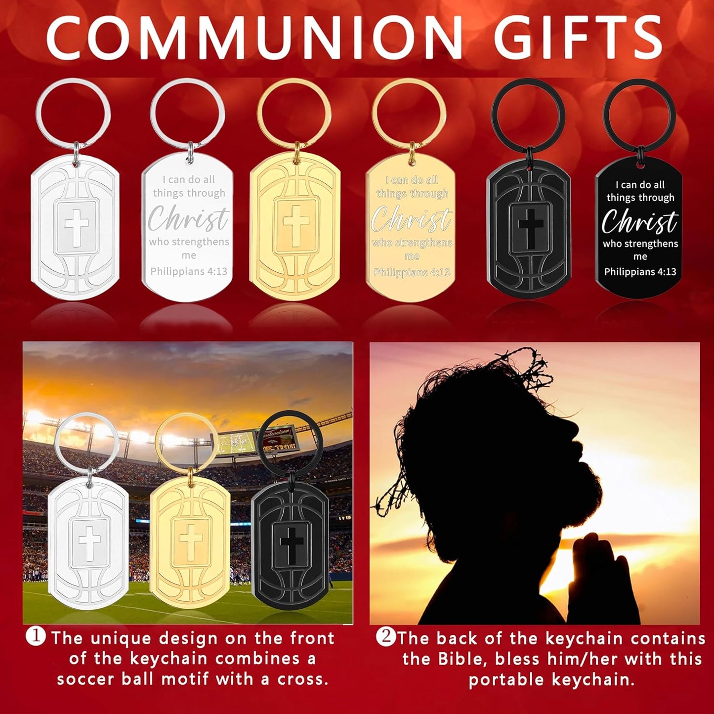 Football/Baseball/Soccer/Basketball Keychain for Men First Communion Baptism Confirmation Mens Gifts