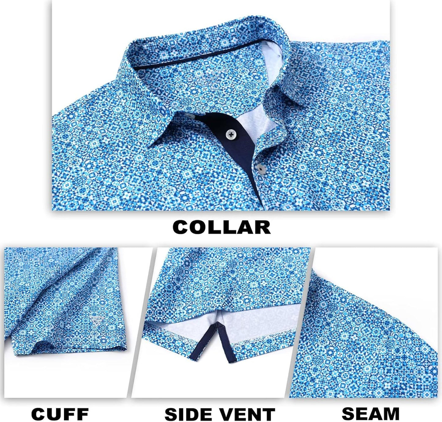 M MAELREG Mens Golf Shirt Short Sleeve Dry Fit Print Moisture Wicking Performance Patterns Collared Polo Shirt