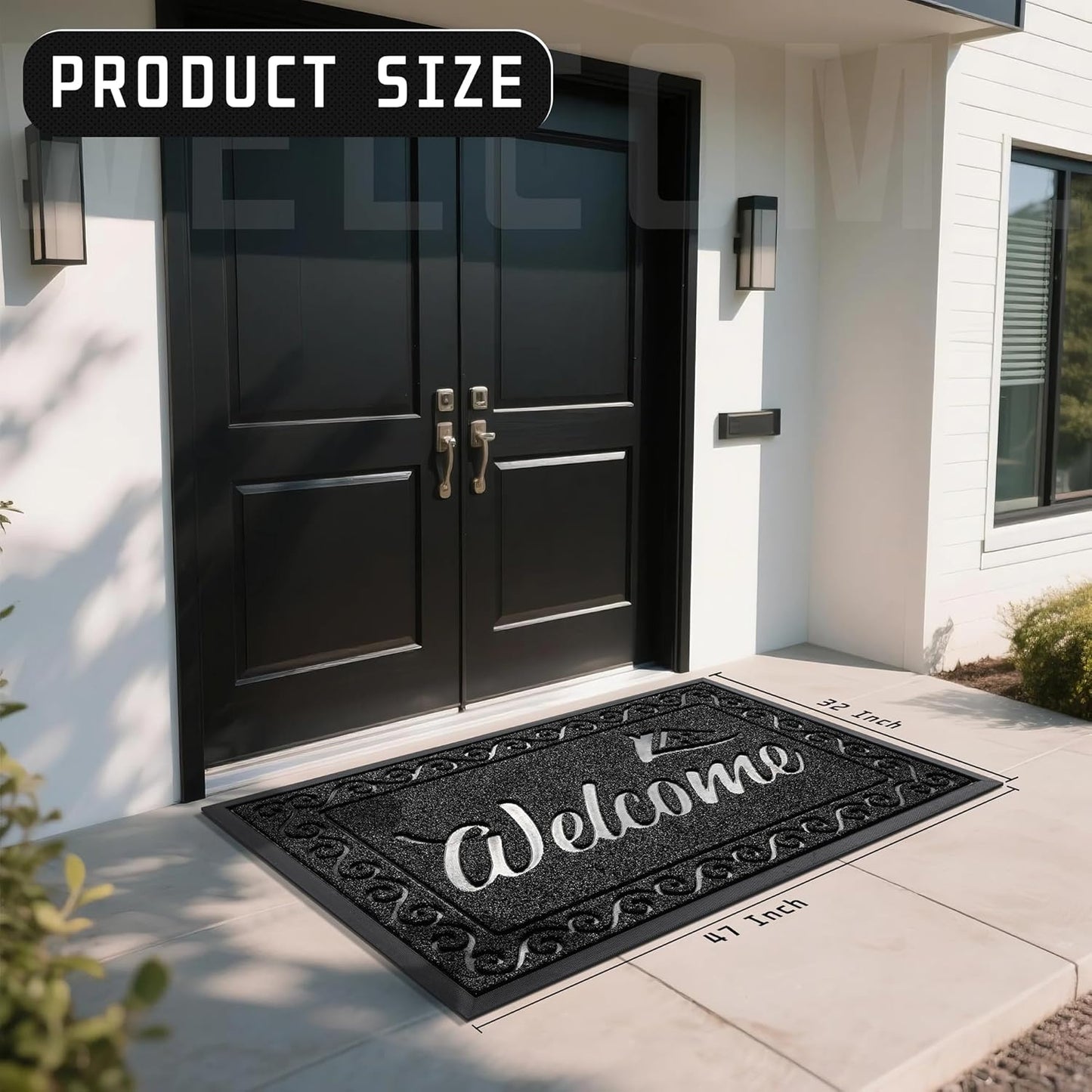 Yimobra Welcome Mat, Heavy Duty Sturdy Door Mats for Home Entrance Outdoor Indoor, Front Doormat for Outside Patio Floor Entry Porch Garage Office, Waterproof, Low Profile, 47X32 Inches, Black