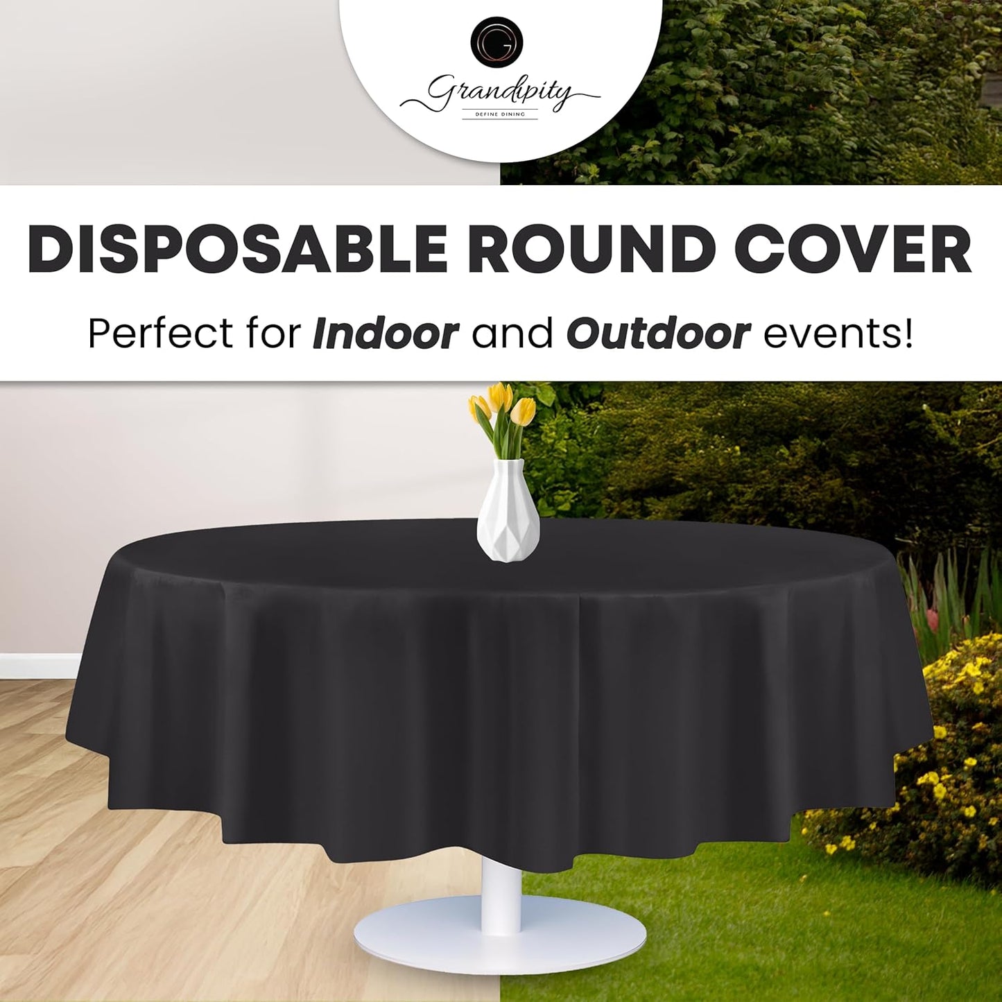 Grandipity 12 Pack Premium Disposable Plastic Tablecloth 84" Inch Decorative Round Table Cover - Dark Grey
