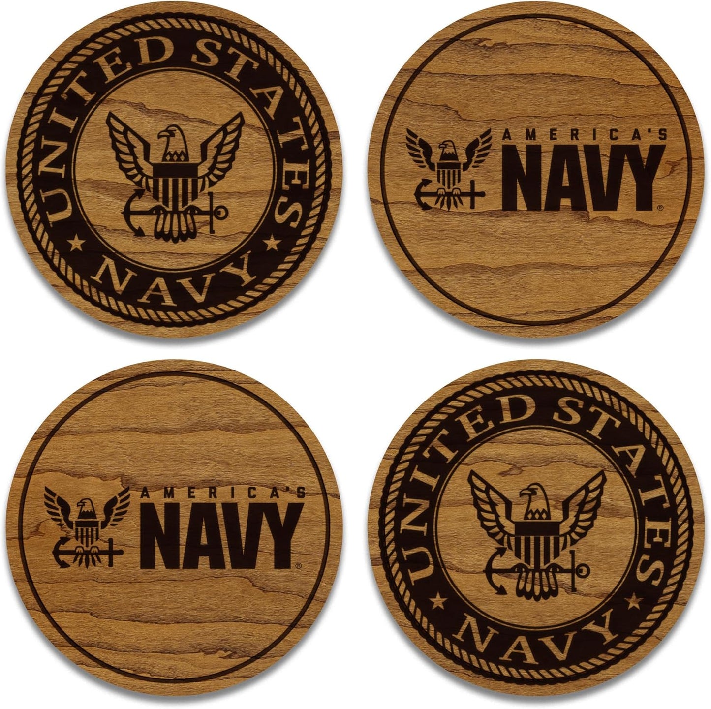 LazerEdge United States Navy Wooden Coaster Set – Cherry Wood – Handcrafted Collectible 4-Pack | Made in USA | Officially Licensed Product