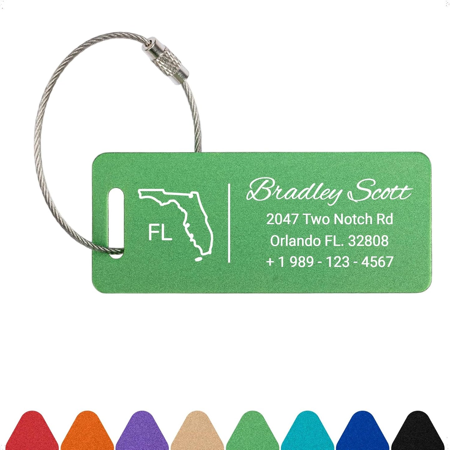 Personalized Luggage Tags for Suitcases Custom Metal Name Tags for Backpacks Bags Travel - Small (Green)