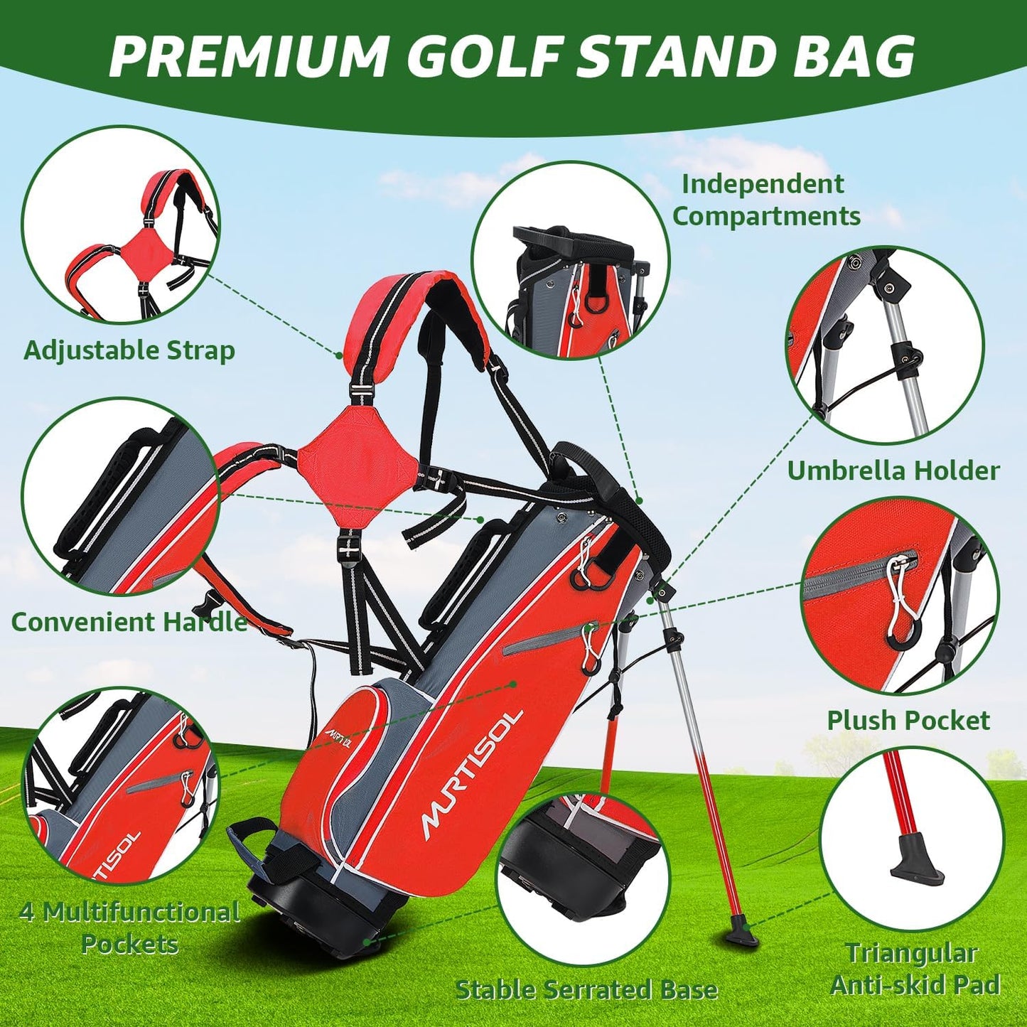 5/6 Pieces Kids Golf Club Set, Junior Golf Club Set Ages 4-12 Includes Stand Bag, 1# Drive, 5# Hybrid, 6/7#, 9/P# Irons and Putter Right Hand for Boys Girls