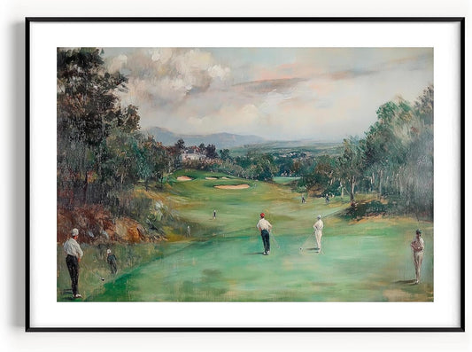 Vintage Golf Course Premium Giclee Fine Art Prints - Antique Style Golf Course Painting Posters, Golf Wall Art, Aesthetic Golfing Poster for Home Office Decor, Ready to Frame