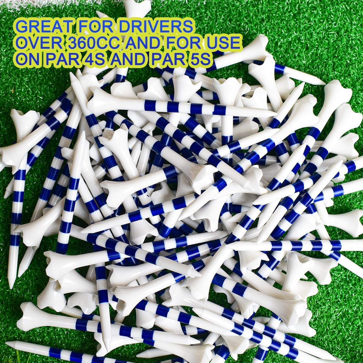 Golf Tees3 1/4" -100 Pack, Plastic Golf tees 3 1/4 inch 4-Prong Long Plastic Tees – Reduce Friction&Side Spin,Enhanced Durability & Stability,Also able to Work with a Variety of Drivers, hybrids.