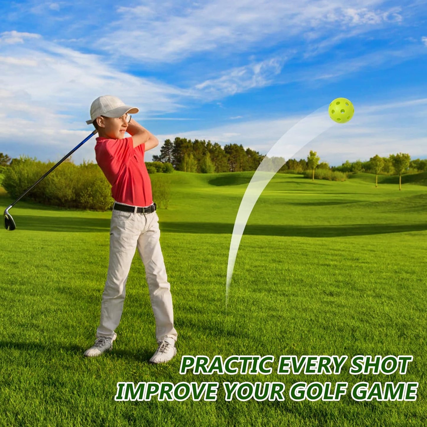 Avesfer 12/20/40 Pack Plastic Golf Balls Soft [Anti-Crack] 42mm Training Golf Balls for Swing Practice Golf Balls for Backyard Limited Flight Airflow Hollow at Home Use Indoor Green