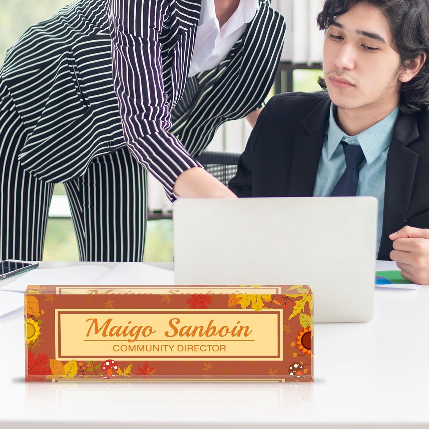 Personalized Name Plate for Desk Custom Acrylic Desk Name Plate Custom Employee Appreciation Gifts Office Gifts for Women, Men, Boss, Coworkers, Teacher, Nurse (Autumn)