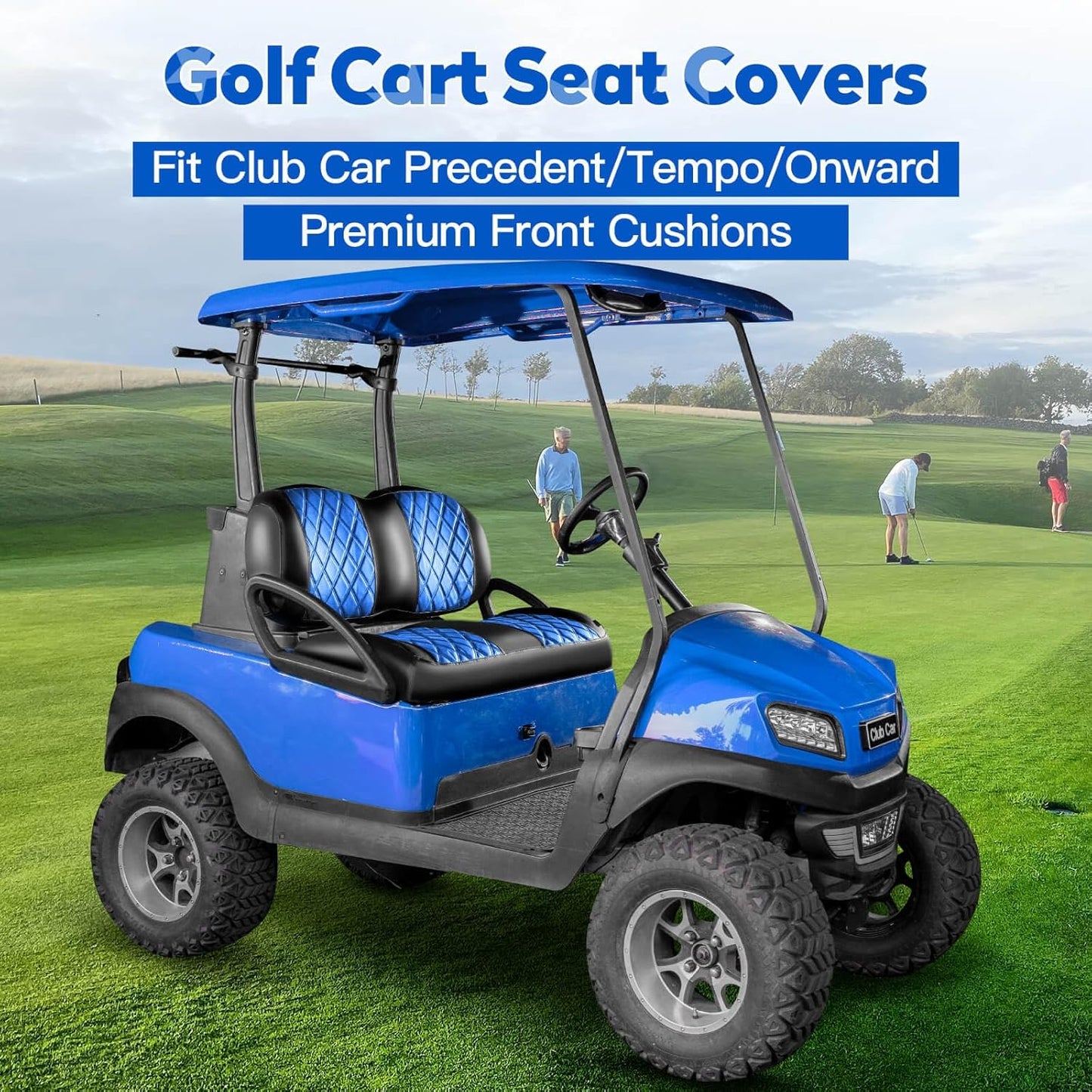 NOKINS Golf Cart Seat Covers Fit Club Car Precedent/Tempo/Onward Premium Front Seat Cushion, Golf Cart Vinyl Leather Diamond Seat Covers, Soft/Scratch-Resistant/No Stapler Needed