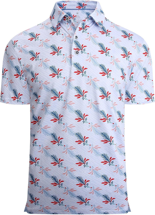 Alex Vando Mens Hawaiian Golf Shirt Moisture Wicking Digital Print Golf Shirts for Men