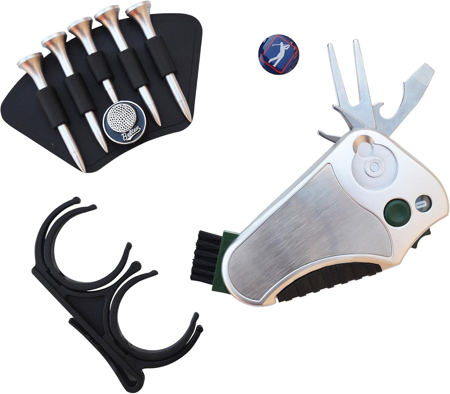 Golfer's Best Golf Gift Set: Tool - Stroke Counter, Divot Tool Repair, Brush, Ball Marker, Cleat Tightener, Club Groove Cleaner Belt Tee Holder Tees Belt Ball Holder - Gift Idea For Men Women