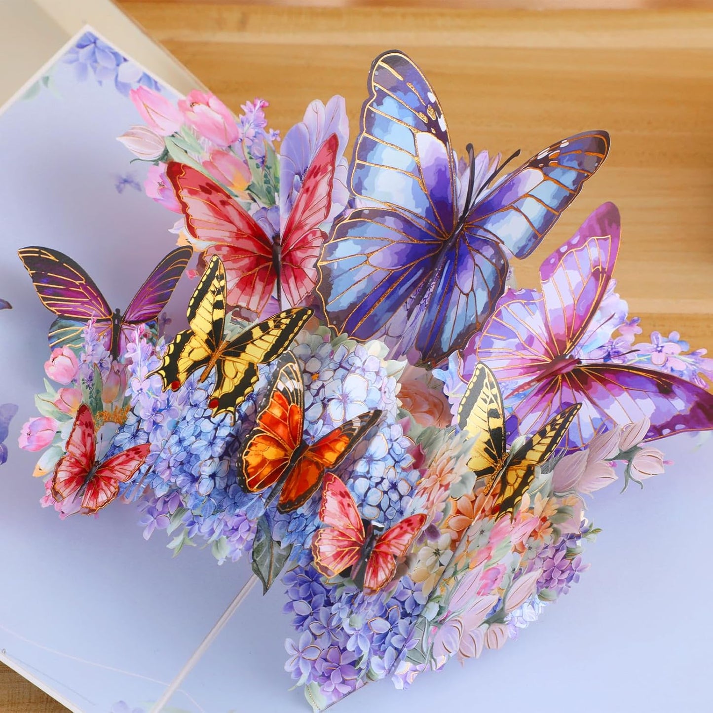 Elegant Blue Butterfly Dimensional Pop Up Birthday card. A beautiful gift for women who love butterflies for Mother's Day, Thanksgiving, Women's Day, Wedding Anniversary,with envelope.