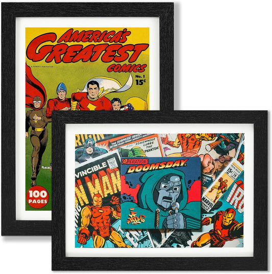 JupDec Comic Book Frame, Premium Wood Display Case for 6 11/16" × 10 3/16" Comic, Wall Mount or Tabletop Stand, Layered Design with Positioning Mat, Perfect for Home Decor, 2 Pack, White
