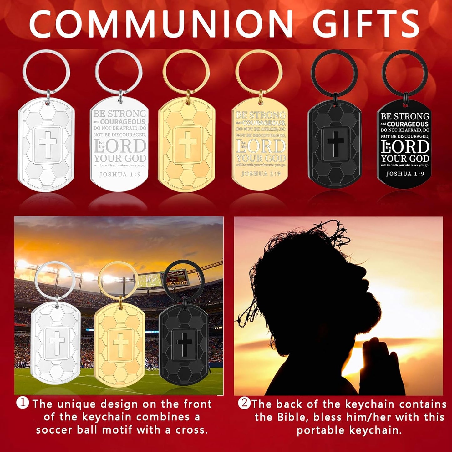 Football/Baseball/Soccer/Basketball Keychain for Men First Communion Baptism Confirmation Mens Gifts