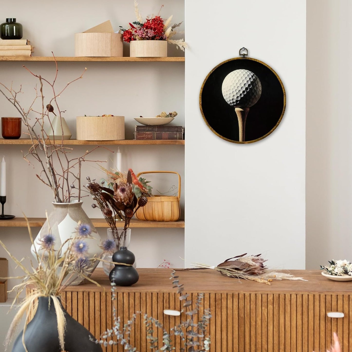 Vintage Golf Wall Art Decor, Golfing Gifts Framed Canvas Prints 10x10, Rustic Retro Classic Golf Ball Round Wall Hanging Artwork Decorations for Home Bedroom Gym Man Cave Sport Room