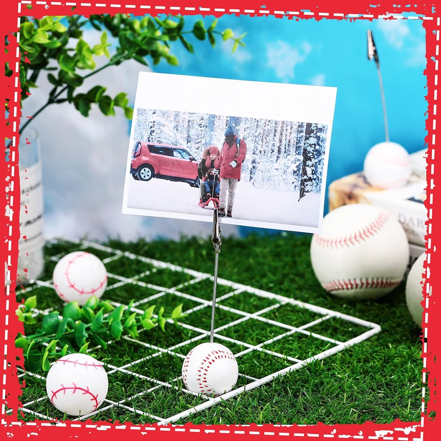 Jetec 12 Pcs Resin Sports Ball Base Memo Clips with Alligator Wire Table Number Card Place Holders Photo Stand for Office Menu Wedding Party Events Decoration(Baseball)