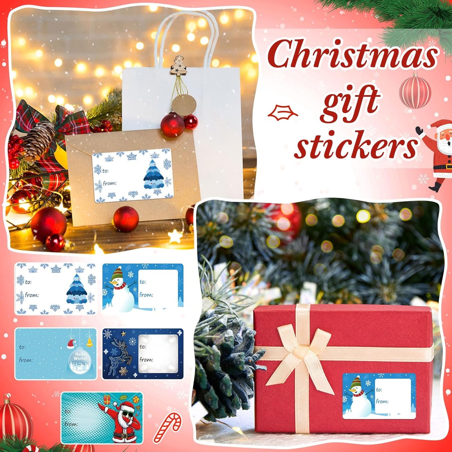 Outus 500 Pieces Christmas Tags Self Adhesive Gift Tags for Xmas Presents Christmas Name Labels Stickers for Wrapping Paper Festival Birthday Holiday Decor(Winter Style,2.76 x 1.57 Inch)