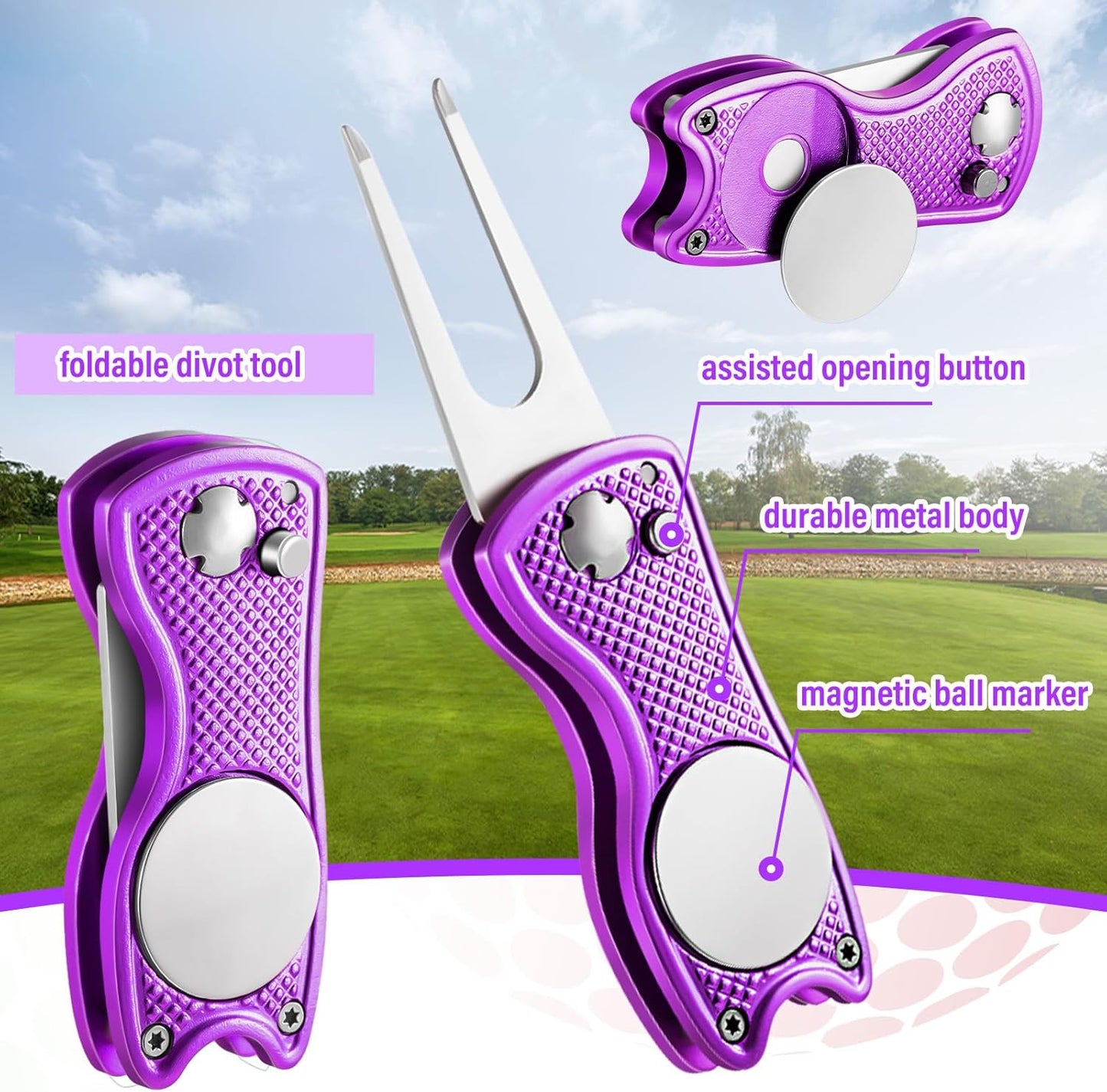 Liliful 12 Pcs Golf Accessories Kit, Include Golf Ball Bag with Hook Towel Tees Magnetic Ball Marker Divot Tool Cleaner Brush for Women Man Gifts