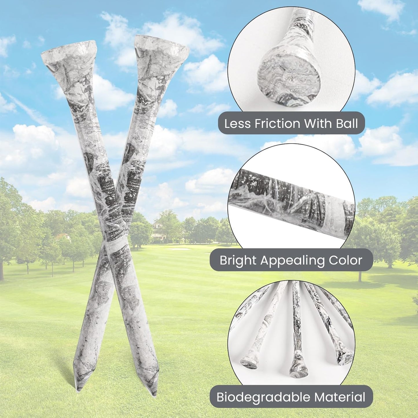 Amy Sport Golf Tees Styllish Bamboo Wooden Coloured Painted Bulk 200 Pack 1 1/2 3 1/4 2 3/4 Inch Tee, Enhanced Visibility Color Purple Pink Green Blue, Practice for Men Women