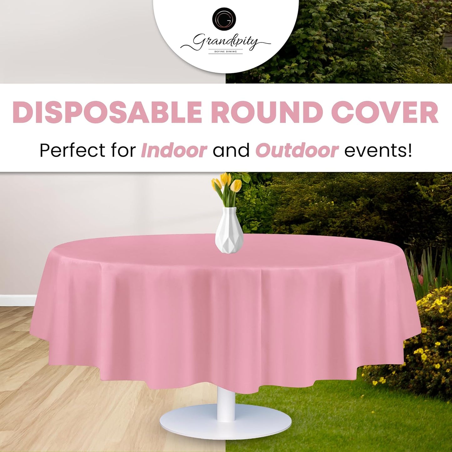 Grandipity 12 Pack Premium Disposable Plastic Tablecloth 84" Inch Decorative Round Table Cover - Pink