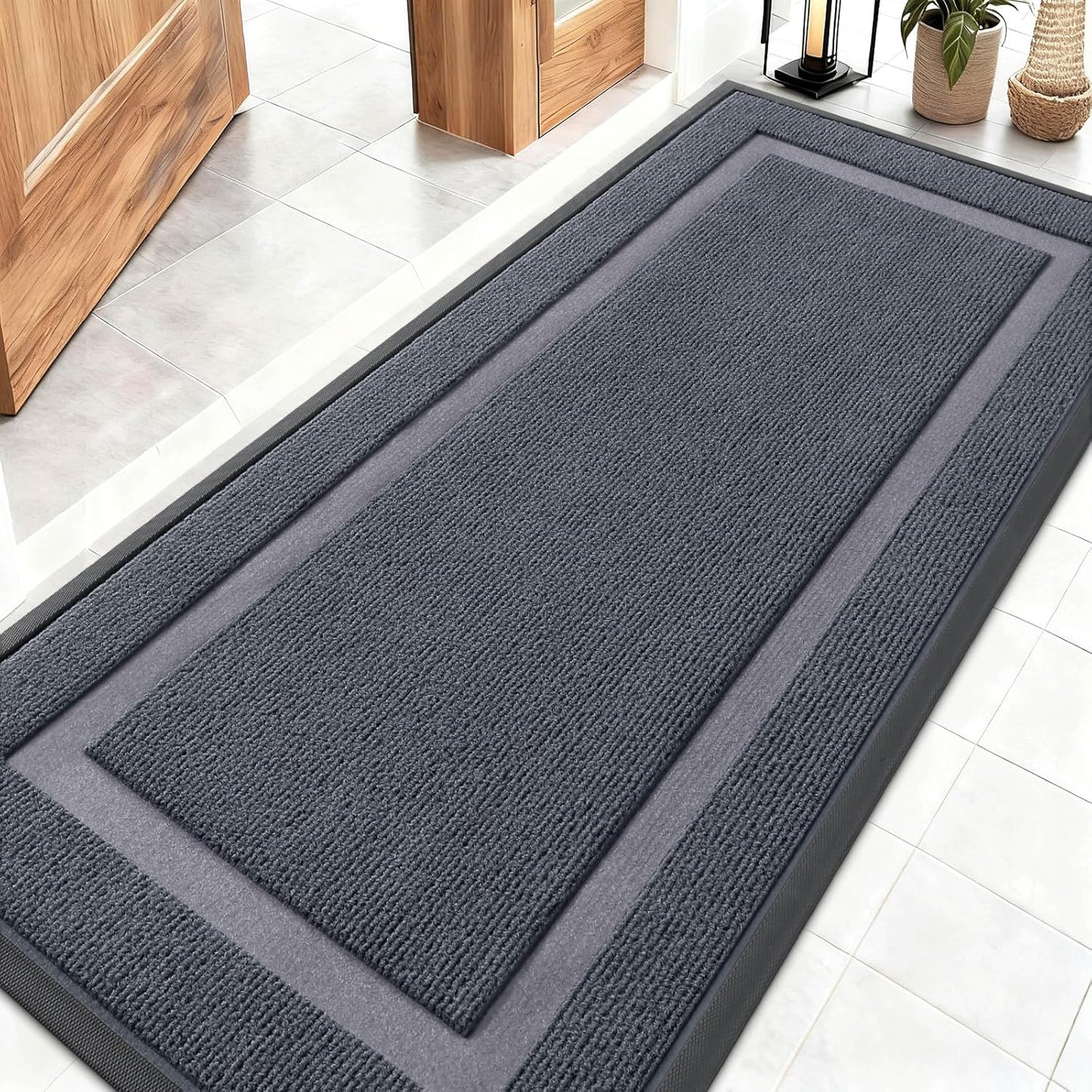 OLANLY Front Door Mat Indoor Outdoor Entrance, Waterproof All-Season, All-Weather Doormat, Sturdy Natural Rubber, Fade Resistant, Low Profile, Easy Clean Patio Porch Entryway Mat, 59x23, Light Grey
