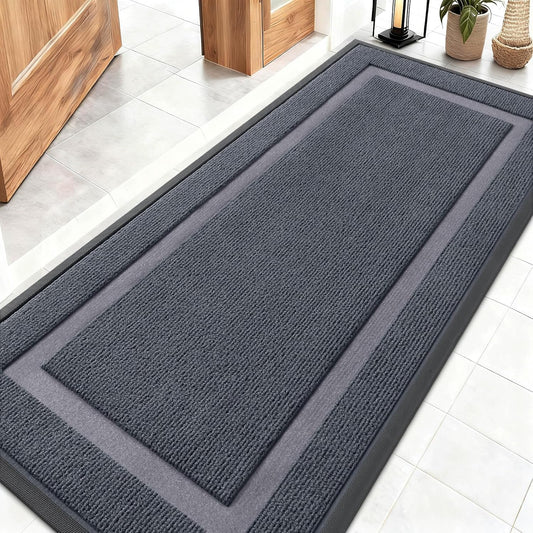 OLANLY Front Door Mat Indoor Outdoor Entrance, Waterproof All-Season, All-Weather Doormat, Sturdy Natural Rubber, Fade Resistant, Low Profile, Easy Clean Patio Porch Entryway Mat, 59x23, Light Grey