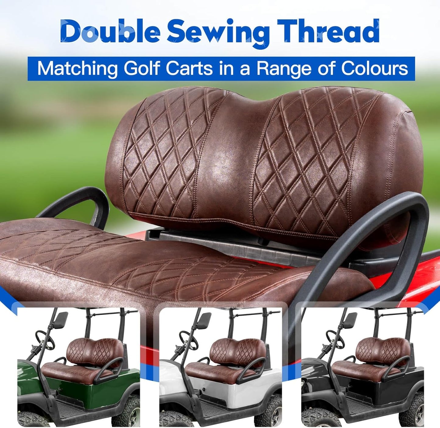 NOKINS Golf Cart Vinyl Diamond Seat Covers kit, Fit Club Car Precedent/Tempo/Onward Premium Front Seat Cushion, Soft/Scratch-Resistant/No Stapler Needed