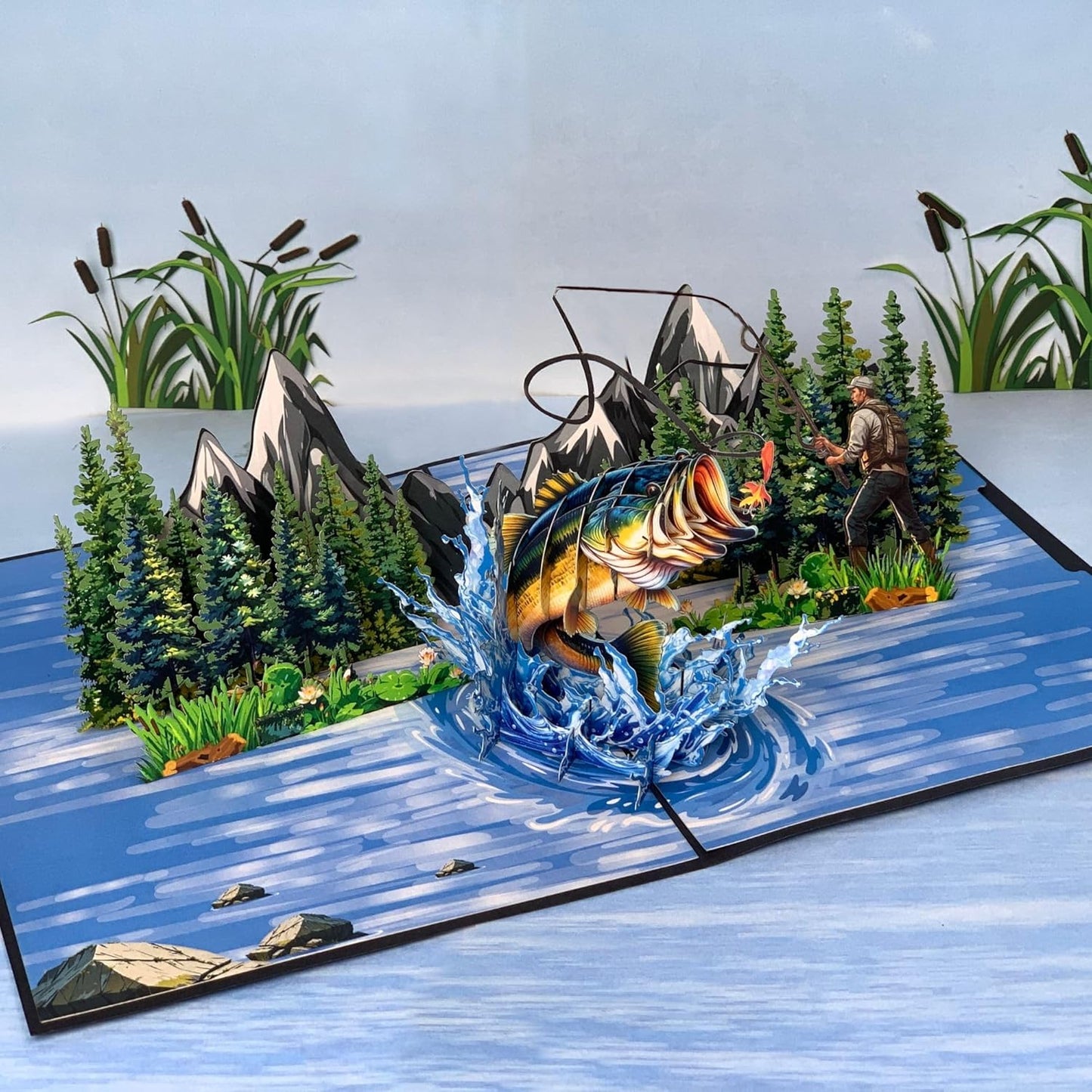 Pop Up Greeting Card, Fishing Gift, Bass Fishing, Gift and Present for Father's Day, Fisher Men Idea, Birthday, Outdoor, Thank You, Sport, Holiday, Camping, Summer